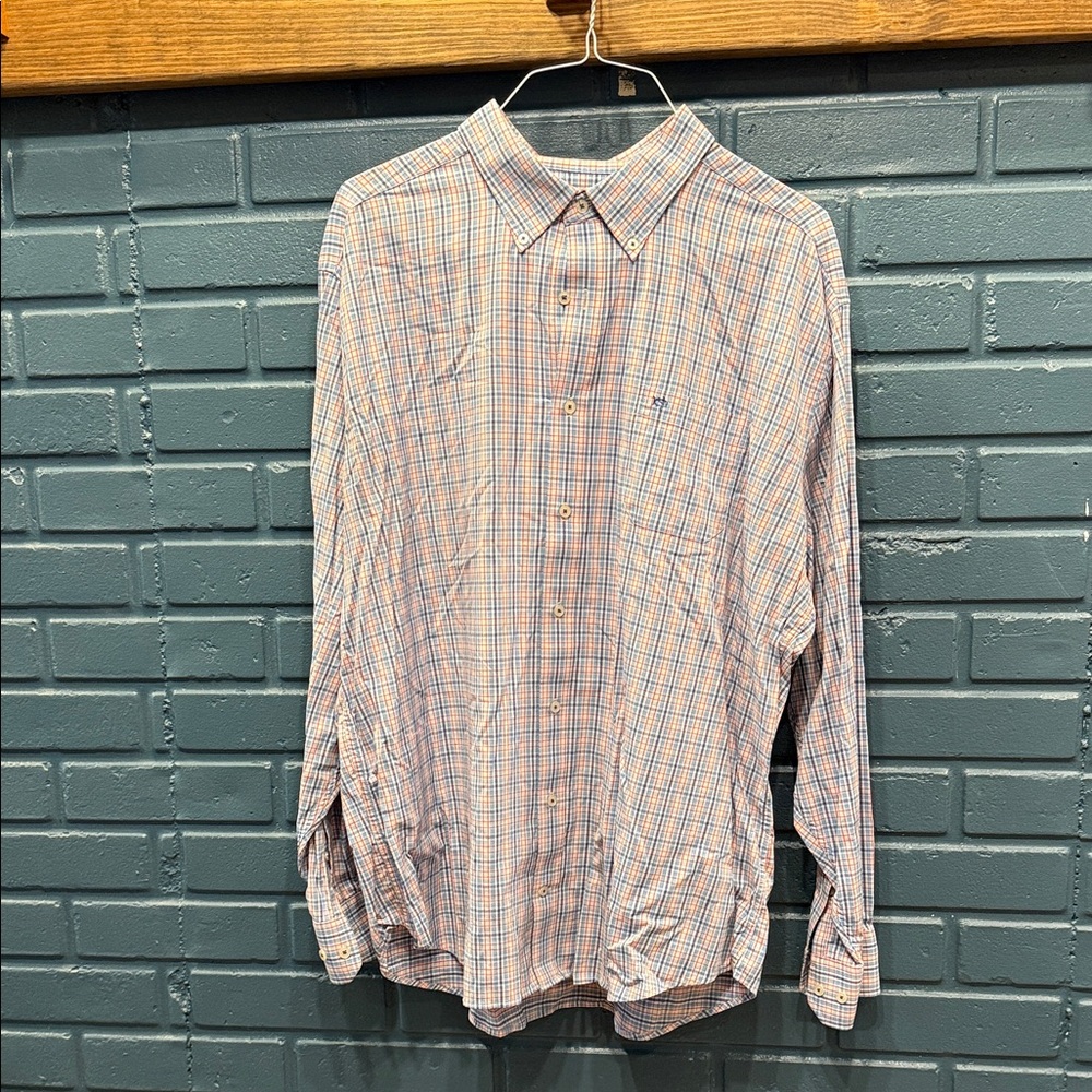 Southern Tide Blue and Orange Plaid Shirt